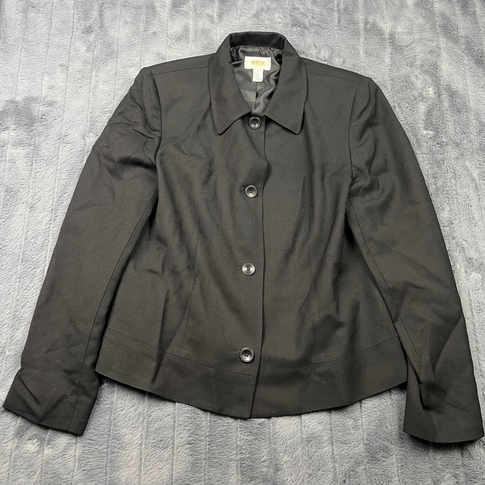 Talbots Womens Black 100% Wool 4-Button Blazer Jacket Size 8 Made in USA